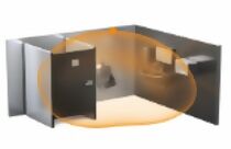 Representación gráfica de un aseo con el área de detección del sensor en naranja