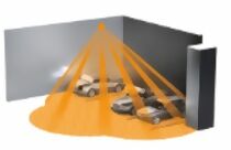 Representación gráfica de un aparcamiento con el área de detección del sensor en naranja
