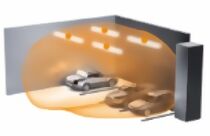 Representación gráfica de un aparcamiento con el área de detección del sensor en naranja